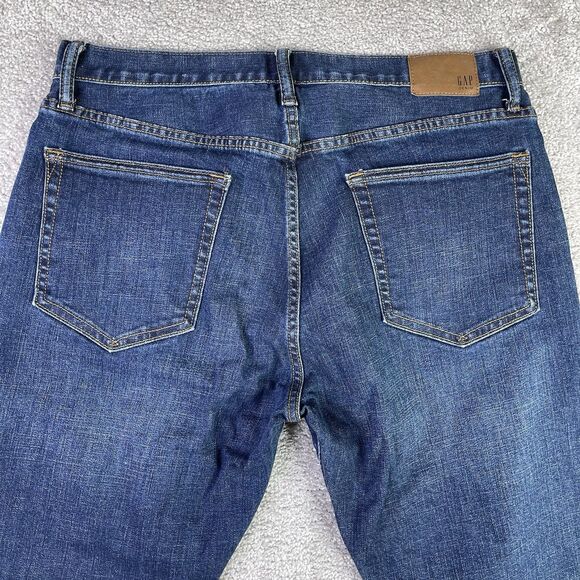 Gap Jeans Men’s 32X28.5 Blue Slim Straight Atletic Fit Mid-Rise Dark Wash - Picture 4 of 12